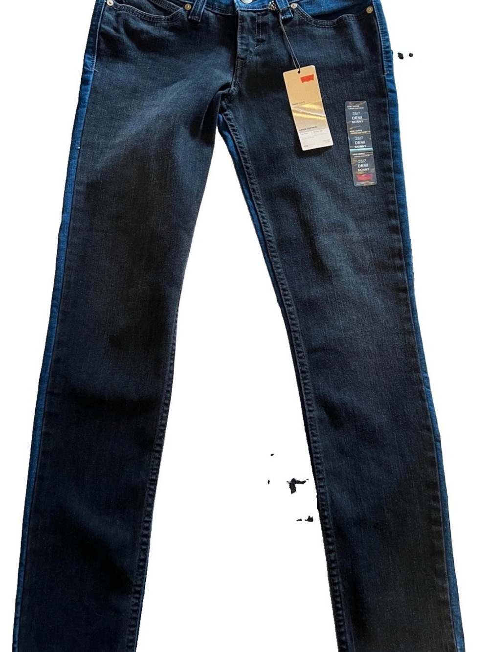 NEW Rare Levi’s 28/7 Demi Curve Skinny Jeans black wash/dk blue side panel/back